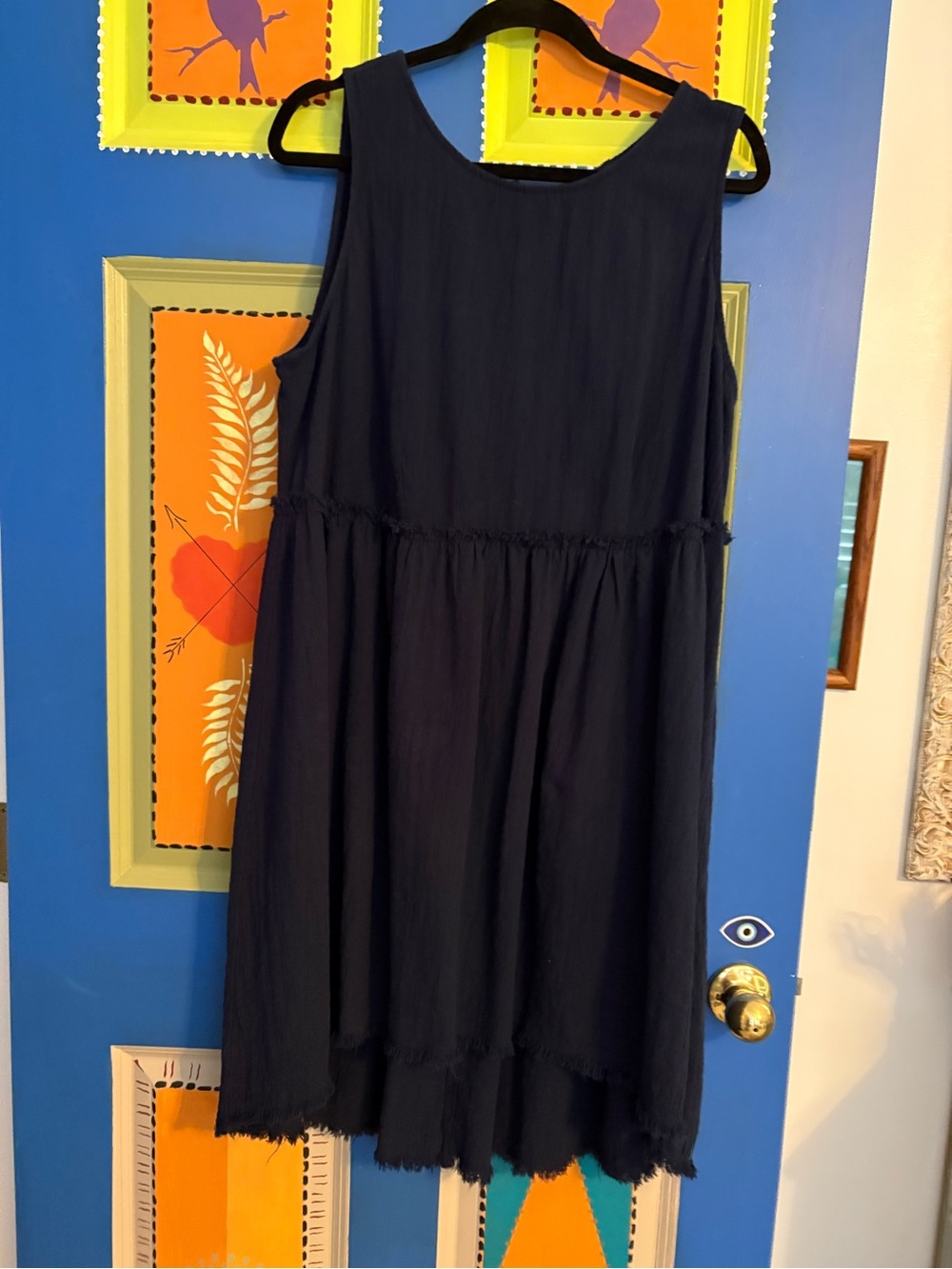 True Craft navy blue sleeveless cotton gauze summer dress. Size 1X